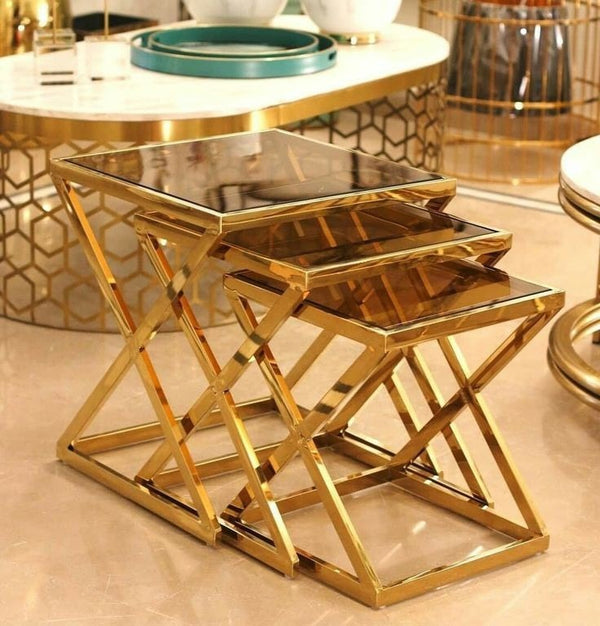 Stainless steel table set 3 pieces glass